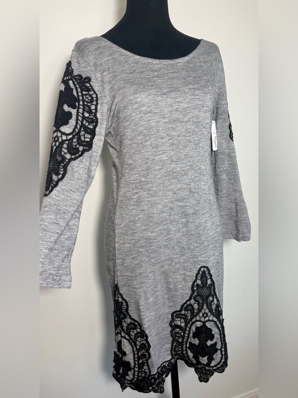 Y2K Charming Charlie Long Sleeve Jersey Lace Trim Mini Dress Size Medium NWT